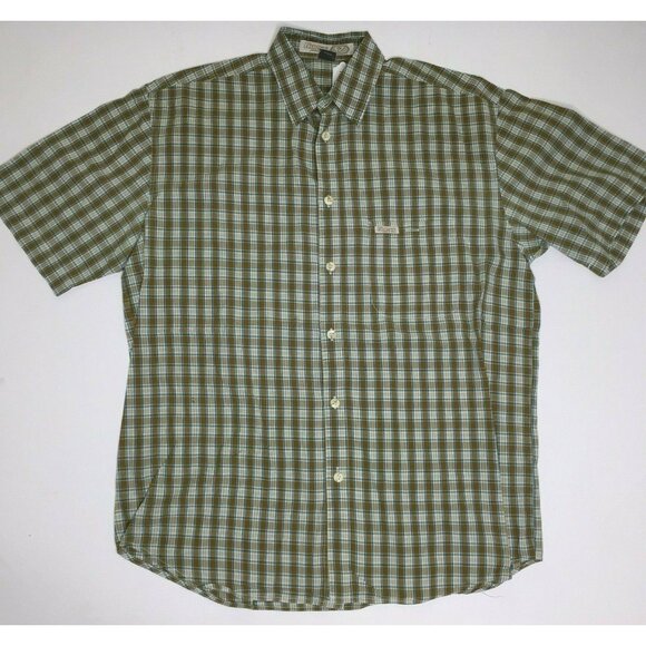 Guess Jeans Mens Short Sleeved Shirt Green Brown Checkered Cotton Size Large - Picture 2 of 10